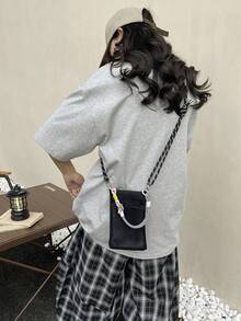 Nouveau mini sac bandoulière pour téléphone à texture tressée verticale pour femmes, poignet - Noir - Voir 7