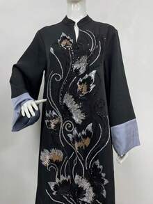 Gaun Wanita Fashion Elegan Kaftan Musim Gugur dengan Bordir Jala dan Leher V, Model Kaftan - NC190 - View 6