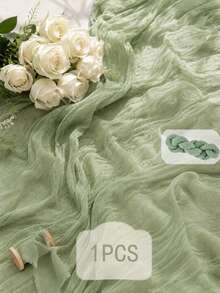 Light Green Ruched Gauze Table Runner, Soft Semi-Transparent Cheesecloth Style Tablecloth Strip, Dense Vertical Pleated Texture, Lightweight Decorative Linen Centerpiece Fabric, Fresh Minimalist Fabric Accent, Suitable For Dining Table Decor And Home Desktop Styling - Green - View 9