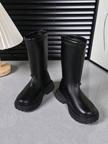 Children's Fashion High-Top Boots, Non-Slip Soft Sole Soft Upper Comfortable Mid-Calf Boots - Black - View 3