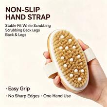 Boar Bristle Bath Brush Body Dry Brush Back Scrubber Body Scrubbing Massage Cleaning Brush - Champagne - View 10