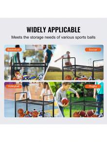 Rolling Sports Ball Storage Cart Lockable Basketball Cage With Double Lids Sport Equipment Holder Organizer For Indoor Outdoor Steel Storage Rack For Garages Playgroup Gym And Schools - 45 X 24 X 25 Inch - View 6