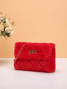 Nuova borsa a tracolla versatile e soffice da donna con cinturino a catena, piccola borsa quadrata da spalla con chiusura - Rosso - Visualizzare 4