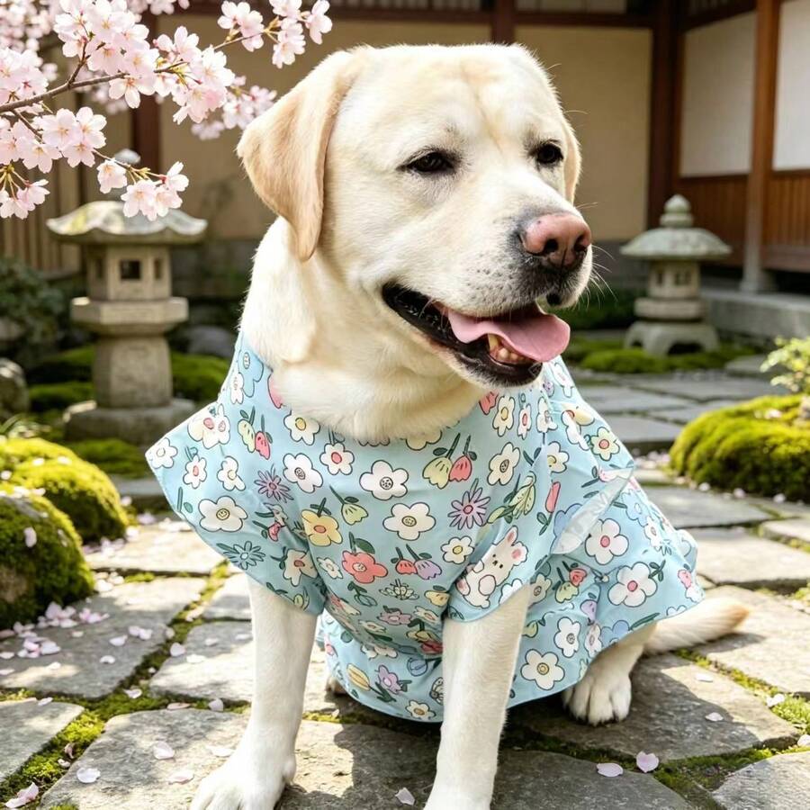 大型犬寵物衣服 拉布拉多 金毛獵犬 薩摩耶 薄款夏季卡通可愛防掉毛 - 淺藍色 - 查看 1