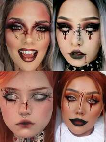 6 Sheets Waterproof Halloween Scary Temporary Face Tattoos Zombie Fake Wound Scar Spider Web Clown Horror Tattoo Makeup Stickers For Cosplay Festival Prank Party Accessories - Multicolor - View 2