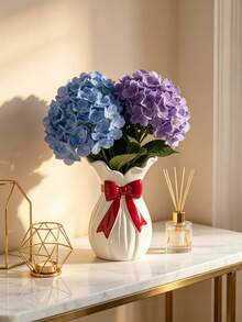 Elegant White Vase With Red Bow, Suitable For Hydrangea, Peony, Rose Bouquets, Modern Home Decor, Tabletop Centerpiece, Wedding Gift, Living Room Accent, Fashionable Style - Multicolor - View 1