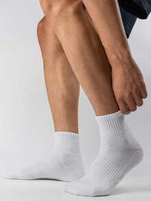 5 Pairs Men's Pure White Mid-Calf Summer Sports Socks, 1/10 Pairs Optional - White - View 7