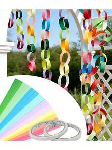 300/100pcs Colorful Glossy Paper Chain DIY Craft Materials, Suitable For Back To School, Birthday, Wedding, Baby Shower Party Ribbons, Classroom Crafts, Origami Stars And Gift Wrapping, Easy To Use Decorative Strips, 1 Roll Of Tape - View 3