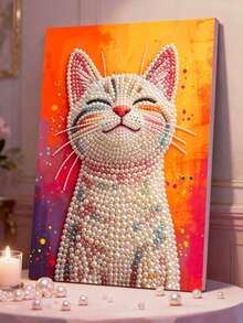 1 Set Pearl Painting - Smiling Kitten, Frameless DIY Diamond Painting Kit, Includes Pearls, Perfect For Bedroom Decor, Living Room Decor, Room Decor And Art Exhibition, Birthday Gift - A - View 7