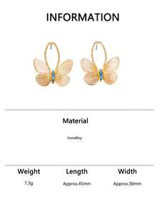 1 Pair Hollow Butterfly Flower Long Drop Earrings, Luxury Gold Line Design, Elegant Versatile For Women's Vacation - Yellow Gold - View 6