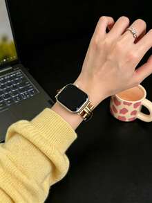 1件 PU圓形女款手錶錶帶，兼容 38mm 40mm 41mm 42mm 44mm 45mm 49mm，適用於 Series 11/10/9/8/7/6/5/4/3/2/1 SE Ultra - 黑金 - 查看 2