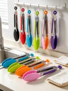 1pc Mini Kitchen Tongs, 7 Inch Heat-Resistant Nylon Tip Food Clip, Suitable For Cooking, Serving, Grilling, Roasting, Salad, Kitchen Utensils, Baking Tools - Multicolor - View 2