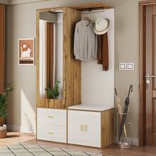 Förvaringsskåp Inomhus Set Vit och Trä med Spegel, Skorhylla och Utdragen Garderob - Naturlig och vit - Visa 9