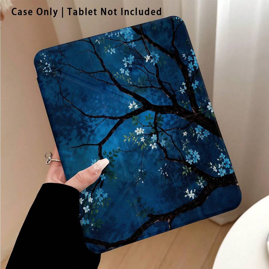 Night Sakura Pattern Painted Effect Tablet Protective Case With Stand, Compatible With Honor 8/9/10/X8/X8A/X9/X8Pro/X9Pro, MatePad SE 11"/MatePad 11"/11.5", MatePad Pro, Apple 10th/11th Gen 2025 (A16), Galaxy Tab A7/A9 And Other Popular Models - Style 29 - View 1