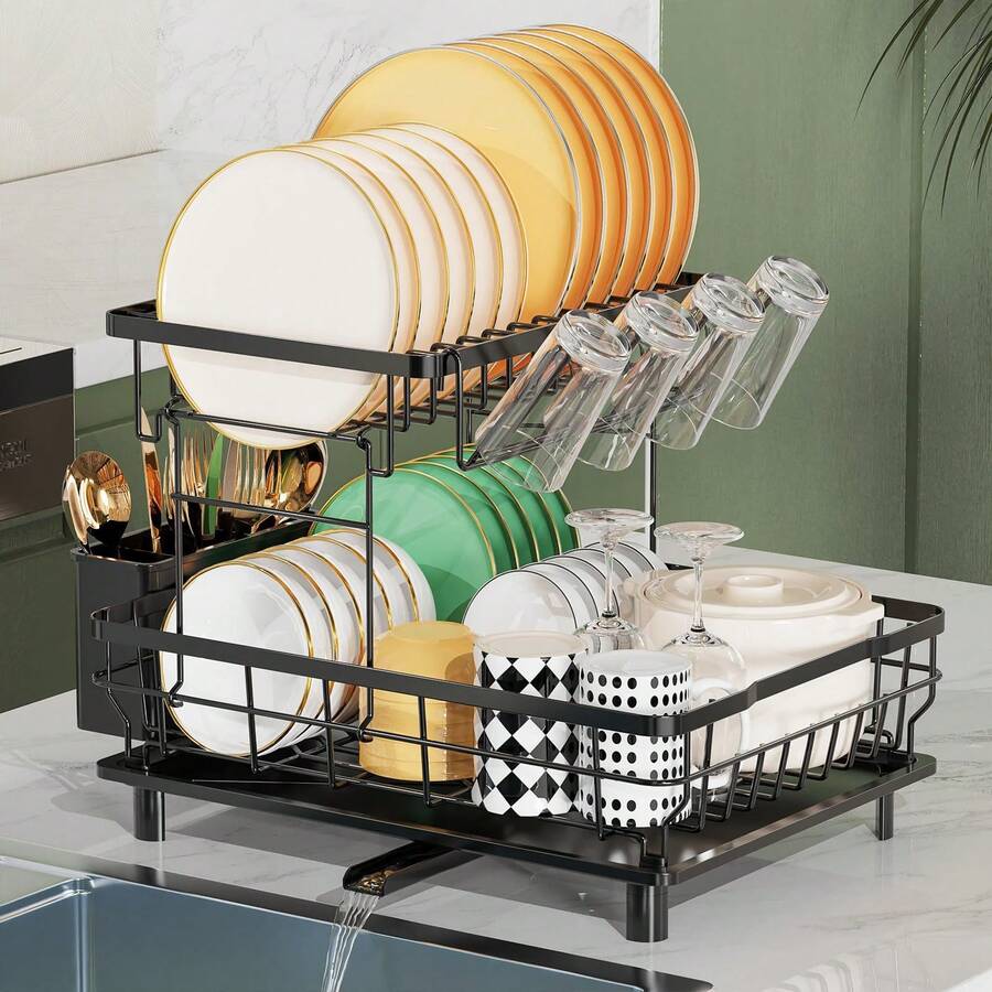 Multifunctional Kitchen Dish Drying Rack, Used For Draining, Organizing And Storing Bowls, Chopsticks, Cups, Plates, Knives, Forks And Other Tableware, Suitable For Home Kitchen Countertop Storage Shelf - Multicolor - View 1