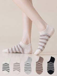ZUJO 5 pares de calcetines cortos para mujer, con patrón de rayas, calcetines invisibles, adecuados para primavera, otoño y verano, simples y cómodos, color aleatorio - Multicolor - Ver 2