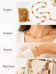 50/100.0cm Mixed Color Water Drop Stainless Steel Chain, Geometric Daisy Gold Style Loose Bead Chain Necklace Bracelet Accessory Chain DIY Jewelry Accessories Necklace Chain - Chain - View 2
