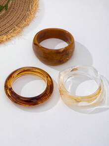 1pc/3pcs Maillard Premium Asymmetrical Acrylic Texture Amber Pattern Bangle, Multi-Layer Stackable Elegant Minimalist Daily Commute Vacation Hand Accessory - Brown - View 4