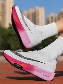 Men's Running Shoes, High-Performance Racing & Testing Shoes, Comfortable Fabric Lining, Non-Slip Wear-Resistant Breathable Mesh Athletic Shoes, Suitable For Gym Workouts And Outdoor Hiking - White Purple - View 2