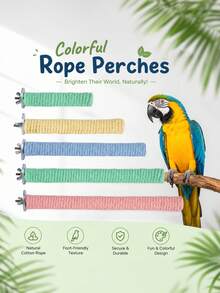 Parrot Colorful Cotton Rope Wrapped Solid Wood Perch, Fresh Macaron 5-Color Multi-Size Cage Clip Quick Install, All-Category Parrot Cage Interior Anti-Slip Claw Protection Resting Perch Supplies, Random Color - View 1