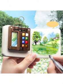1pc 8-Slot Palette Box 15-Slot Palette Box Portable Mini Watercolor Paint Box Suitable For Sketchbook Travel Painting - Multicolor - View 2