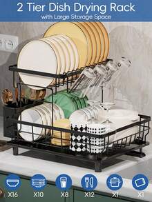 Multifunctional Kitchen Dish Drying Rack, Used For Draining, Organizing And Storing Bowls, Chopsticks, Cups, Plates, Knives, Forks And Other Tableware, Suitable For Home Kitchen Countertop Storage Shelf - Multicolor - View 5