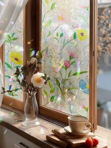 DIY Ins Style Girl's Room Glass Privacy Window Film, Anti-UV Sun Protection, Decorative Floral Print Static Cling Window Sticker For Room Makeover, Fresh Style Bathroom Glass Film - Multicolor - View 3
