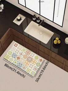 1pc Of A Beige Color, Rubberized Soft Mat With Floral Tile Pattern For Kitchen Floors, Water-Absorbing And Easy To Clean. Suitable For Use In Kitchens, Bathrooms, And Other Areas. Ideal For Use Throughout The Year And For Various Holidays. - Multicolor - View 13