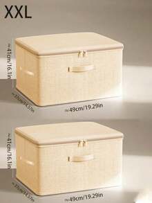 5 Sizes Linen Storage Boxes With Flap, Zipper And Soft Handle, Foldable Organizer Bins For Clothes, Bedding, Blankets, Bedroom Closet Storage - Beige - View 14