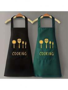 1pc Waterproof & Oil-Proof Kitchen Apron With Pocket, Polyester Material, Stain-Resistant & Dirt-Resistant, Suitable For Home, Restaurant, Crafting, Gardening, BBQ, School, Cafe And More, Unisex, Ideal Christmas Gift - Multicolor - View 3