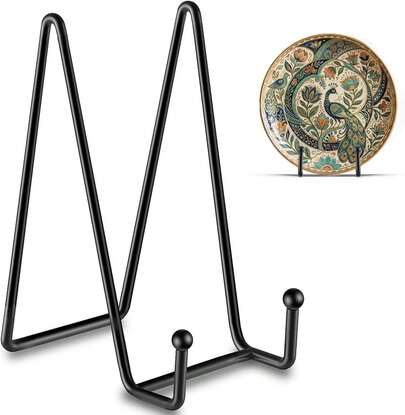 Hoewina 3 Pack 6 Inch Plate Stands For Display, Metal Picture Frame Stand, Black Decorative Small Easels For Display, Picture Holder Stand For Book , Photo And Platter, Plaques, Tabletop Art
