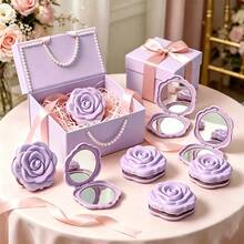 1/6/10pcs Portable Foldable Mini Rose-Shaped Water Ripple Mirror - Double-Sided Glass Makeup Mirror With Floral Pattern Design, Exquisite Cute Handheld Mirror Perfect For Holiday Gifts, Travel And On-The-Go Beauty Makeup - Multicolor - View 2