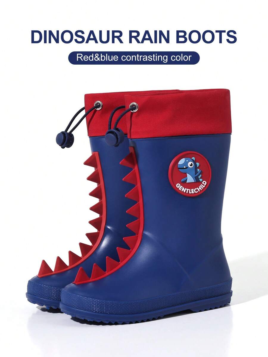 GentleChild Kids Dinosaur Rain Boots Black Red Drawstring Waterproof Non Slip Shoes For Boys Girls School Garden Puddle Outdoor - Royal Blue - View 1