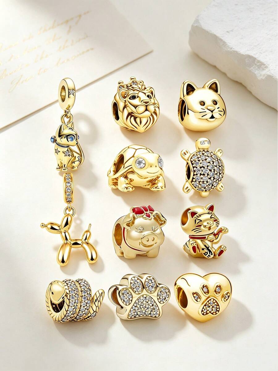 1pc New Original Shiny Gold Turtle Claw Print Cat Dragon Pendant Bead DIY Women's Jewelry Gift Bead, Suitable For Bracelet - Multicolor - View 1
