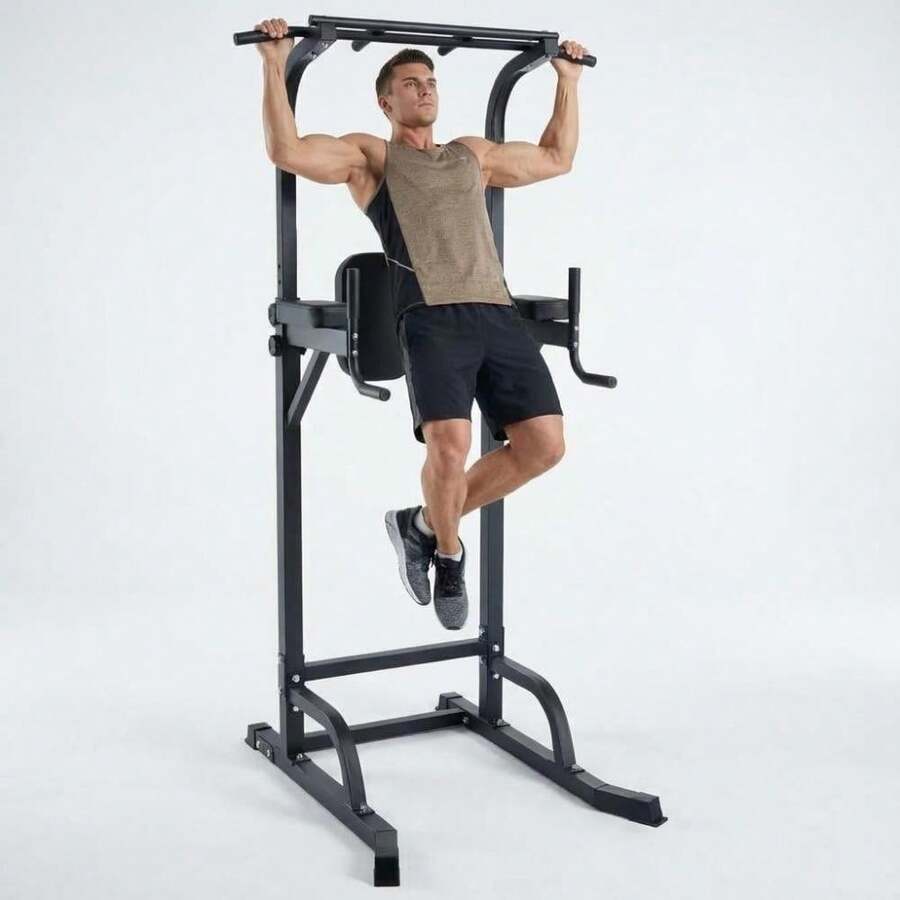 Ataucjin Power Tower Pull Up Bar Dip Station, Adjustable Height Home Gym Equipment, Heavy Duty Strength Trainer With 880 Lbs Capacity, Multi-Function Workout For Full Body Exercise, Stable Fitness Equipment - Black - View 1