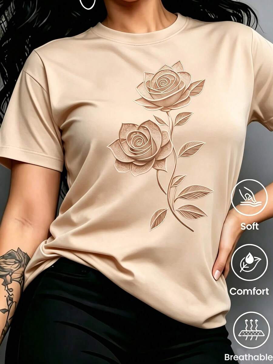 Women T-Shirts - 杏色 - 查看 1