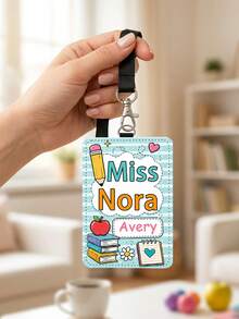 1pc Custom Teacher Name Badge Reel & ID Card Holder Set,Staff Luggage Tag Combo,Teacher Appreciation Gift,Back To School,Retractable Name Tag Clip - Multicolor - View 11