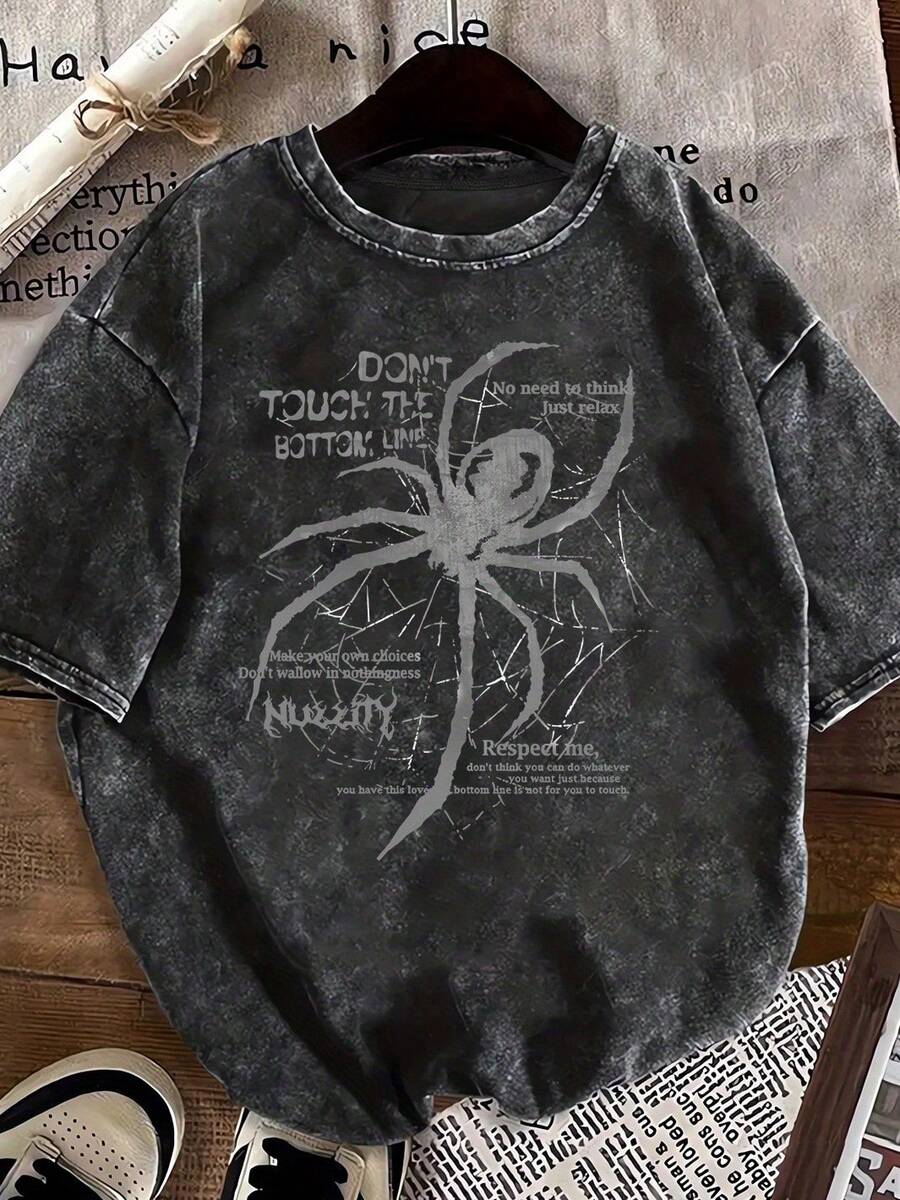 [Envío en 24h desde DE/FR/ES]Camiseta holgada informal con estampado de araña, cuello redondo, para mujer, ropa de verano para mujer, regalo perfecto - 1 imagen principal - Ver 1