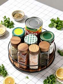 Rotating Round Wooden Storage Rack, Suitable For Desktop And Cabinet Organization, Ideal For Kitchen, Bathroom And Home Decor, With 360° Rotating Turntable Storage Rack, Suitable For Displaying Bottles, Cans And Small Items - View 12