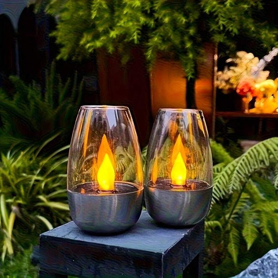 6pcs Solar Powered Flameless LED Candles, Outdoor Patio Decor Lights, Holiday Atmosphere Lights, Valentine's Day Gift, Polished Metal Surface, Suitable For Indoor/Outdoor Garden, Terrace, Party Decoration, Christmas And Halloween