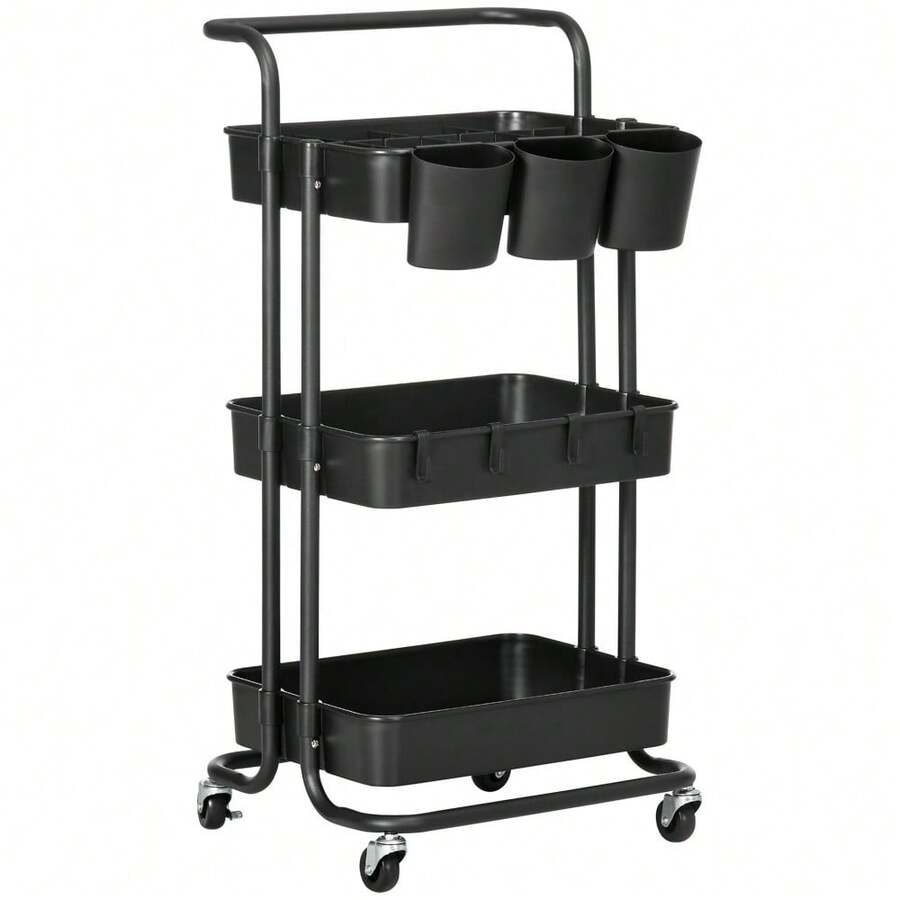 Three-Tier Home Trolley, With Handle And Wheels - Black - T0001-01-818 - View 1
