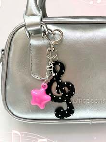 1pc Korean Ins Vintage Sweet Polka Dot Fabric Musical Note Keychain, Pentagram Heart Star Musical Note Bag Charm - Multicolor - View 6