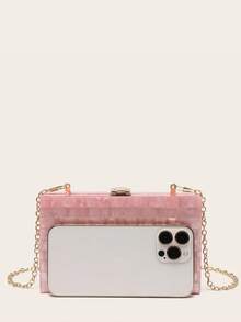 Mini Acrylic Striped Patchwork Bag - Pink - View 6