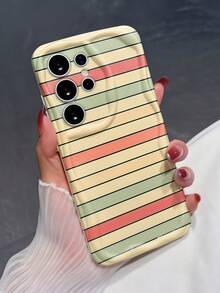 1pc Cream Dopamine Wavy Ruffle Soft TPU Texture Creative Personalized Striped Pattern Phone Case Compatible With Galaxy S21 S22 S23 S24 S25 S26/Honor/ And Other Models - White - View 1