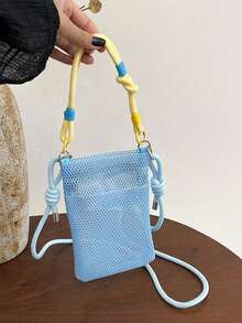 1pc Mini Solid Color Embroidered Soft Hollow Out Colorful Strap Handbag Shoulder Crossbody Bag Phone Wallet For Shopping And Travel,Wristlet - Multicolor - View 15