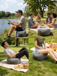 Silla plegable portátil inflable con bomba - Asiento inflable para camping y pesca, silla de salón para observación de estrellas al aire libre, inflado rápido resistente al desgaste, ligera adecuada para picnic, playa, emergencia en el coche, oficina y uso de ocio - Multicolor - Ver 2