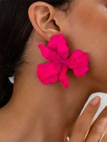 2025 New European And American Fashion Exaggerated Painted Petal Earrings - Hot Pink - View 6