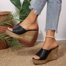 Women's Peep Toe High Heel Sandals, Summer New Style 10CM Wedge Heel Platform Sandals, Versatile - Black - View 8