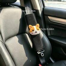 2件組可愛柯基汽車安全帶套，柔軟天鵝絨肩墊，卡通汽車內飾裝飾 - A - 查看 5