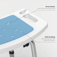 Shower Stool With Backrest, Height Adjustable Shower Chair With Anti-Slip Foot Pads, Shower Head Holder, Light Blue - T0001-01-2218 - View 9
